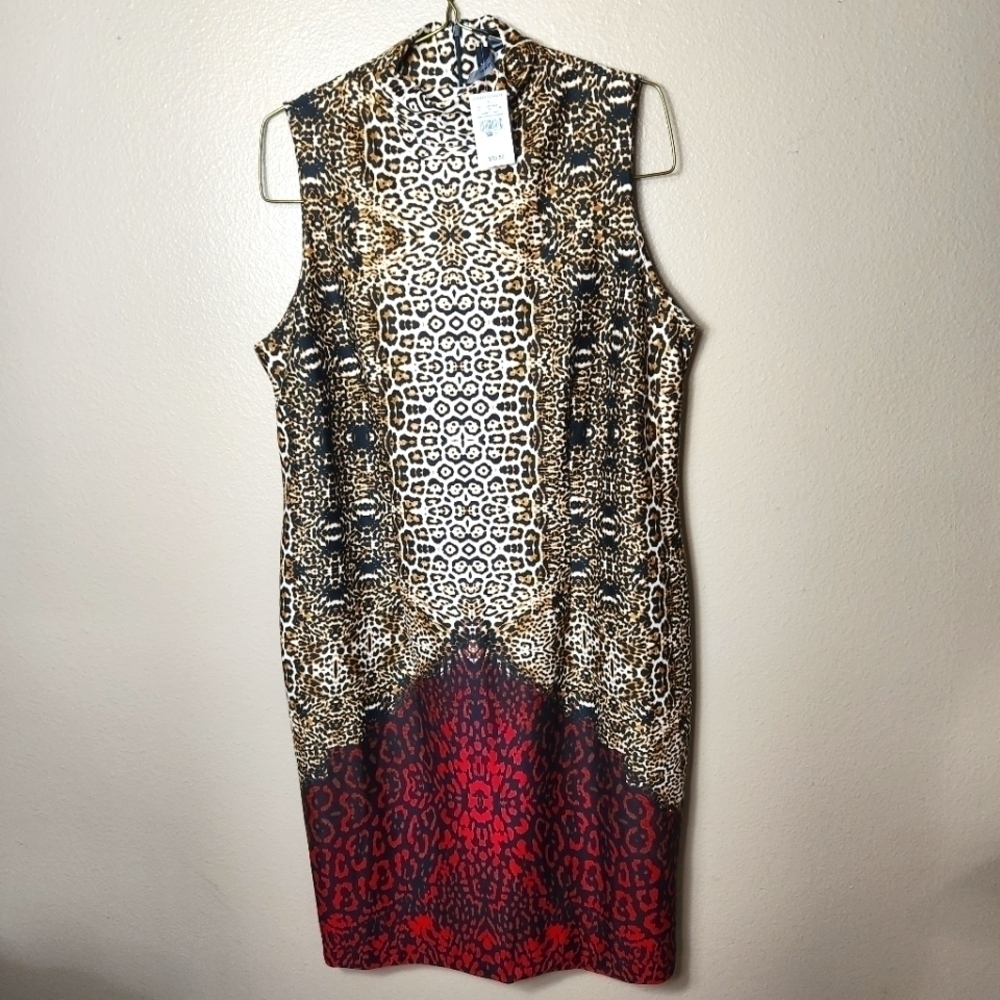 Ashley Stewart Leopard Print Mock Neck Sleeveless Sheath Dress-Size 20 (NWT)